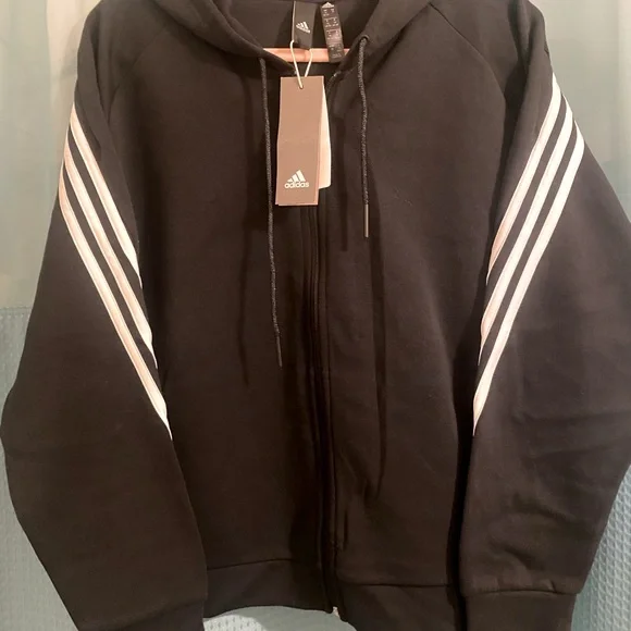 Adidas Black Hoodie with White Stripes - Picture 1 of 3
